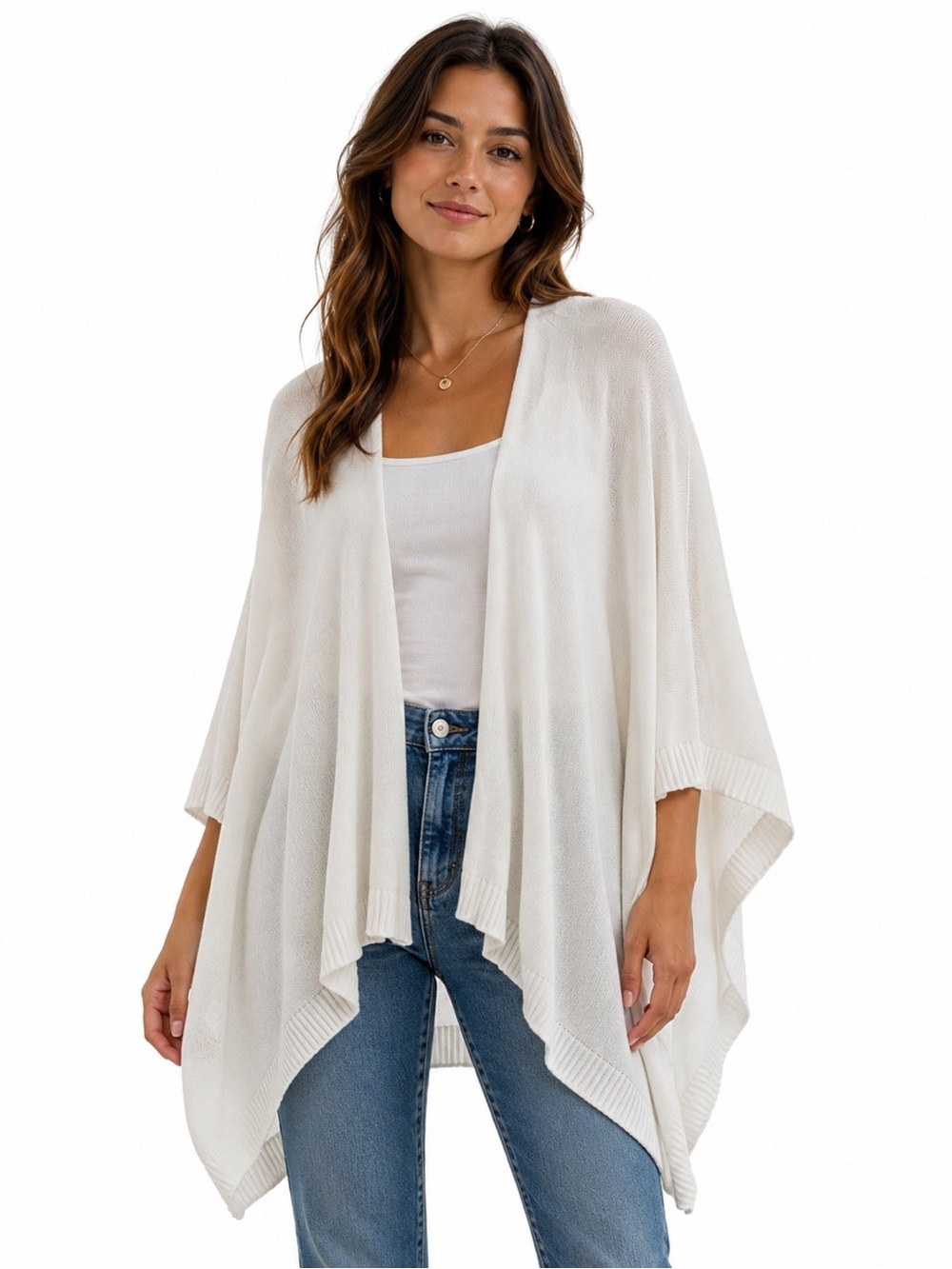 Saks Fifth Avenue Off-White Open Front Kaftan Cardigan One Size Acrylic